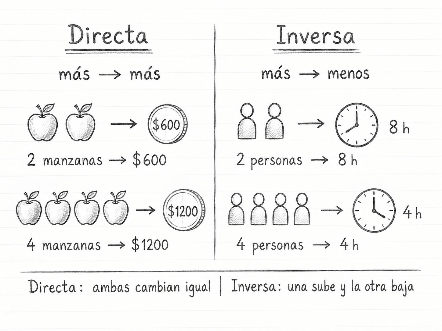 Esquema comparativo proporcionalidad directa e inversa